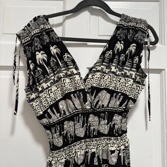 Boho Jumpsuit Black White Festival Beach Brunch - Picture 3 of 10